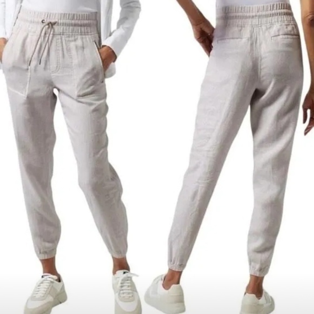 Athleta Cabo Linen Jogger Micro Cheeta Abalone Gray White
Size 6